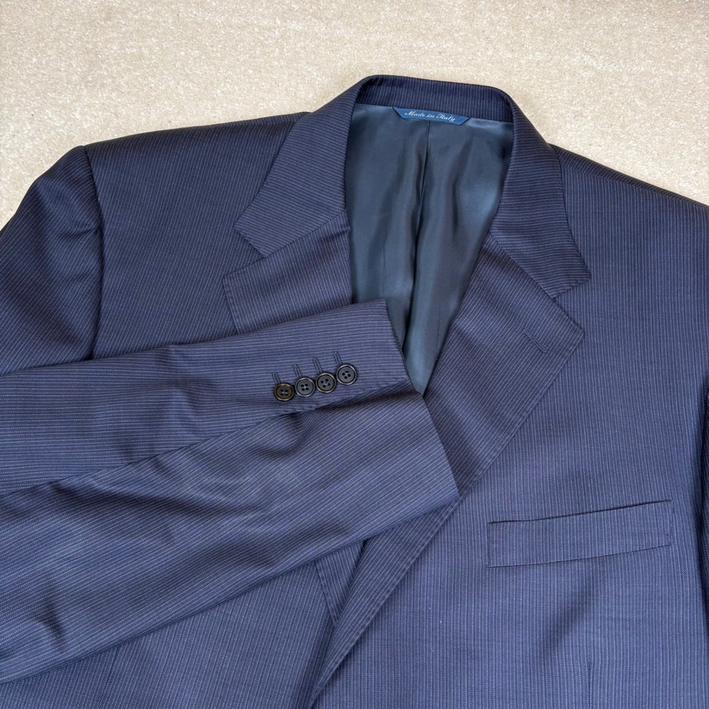 Canali Vtg Mens Navy Blue Stripe Pure Wool Blazer Made in Italy 46 EUC